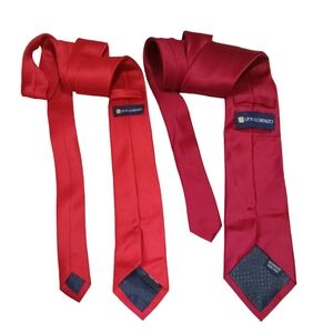 Lot of 2 bundle men ties UMO LORENZO solid red China handmade 100% polyester
